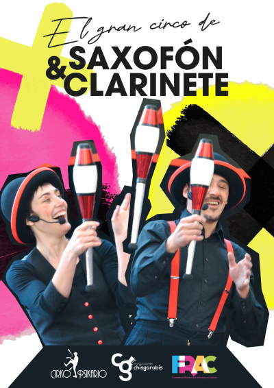 Cartel del espectáculo de circo infantil y familiar El Gran Circo de saxofón y Clarinete de Cirko Psikario